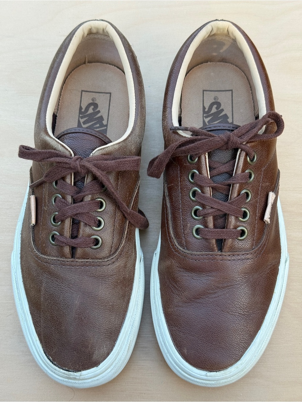 Vans Era Lux Brown Tumbled Leather Sneakers Mens 7.5 Womens 9 Skater Low Top